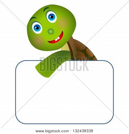 Clipart picture of a turtle cartoon character holding a blank board.