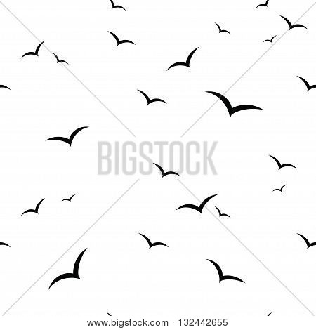 Birds. Vector black and white seamless pattern.