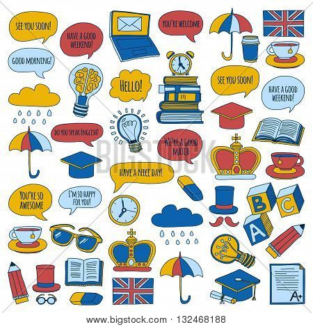 Vector doodle patterns English courses Language school Hand drawn images