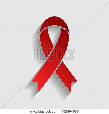 Black awareness ribbon sign. Red paper style icon with shadow on gray.
