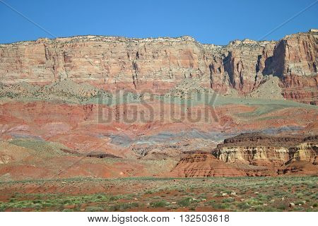 striations of colors and rock layers at the Vermillion Cliffs in northern Arizona