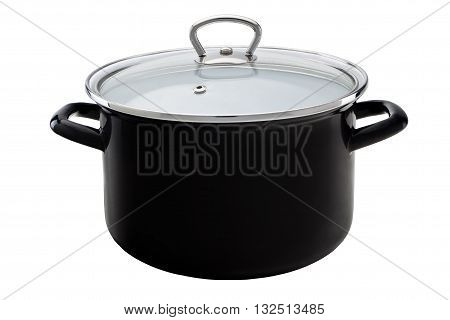 black enameled pot isolated on white background