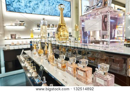 KUALA LUMPUR, MALAYSIA - MAY 09, 2016: inside of Suria KLCC shopping mall in Petronas Twin Towers. Suria KLCC is one of the largest shopping malls in Malaysia
