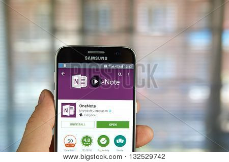 MONTREAL CANADA - MAY 23 2016 - Microsoft Office OneNote application on Samsung S7.