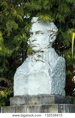 Sochi, Russia - February 10, 2016: Monument to the Great Russian poet Alexander Pushkin in Sochi city park