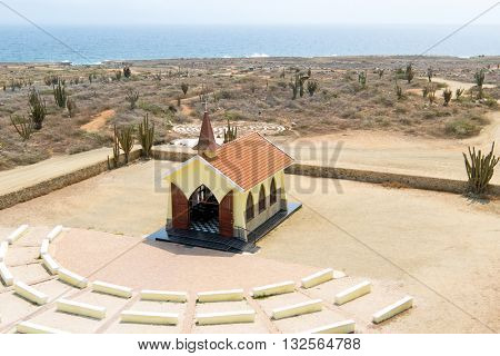 Aerial from the Alto Vista Chapel on Aruba island in the Caribbean