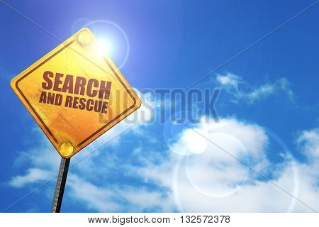 search and resue, 3D rendering, glowing yellow traffic sign 