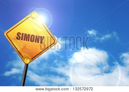 simony, 3D rendering, glowing yellow traffic sign 