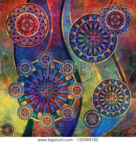 abstract  motley geometrical  design on gradient spotted  background