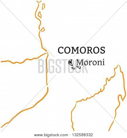 Comoros country with its capital Moroni in Africa hand-drawn sketch map isolated on white