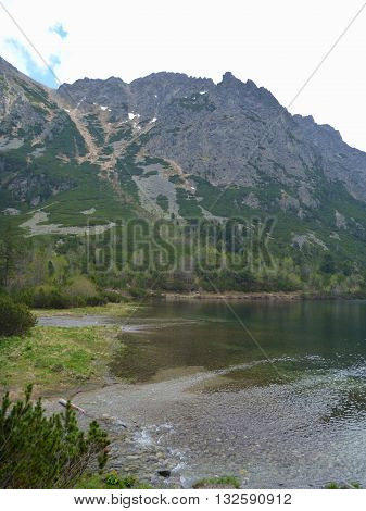 mountain lake in tatry mountains in slovakia