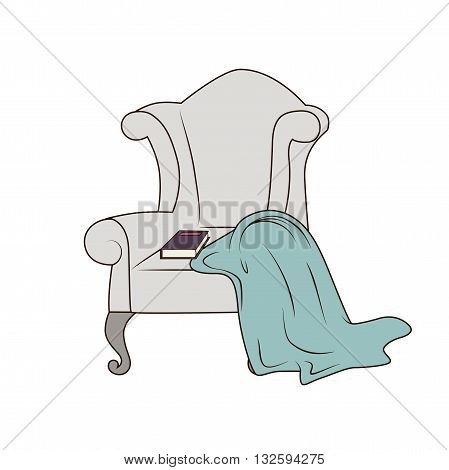 Vector armchair with plaid and book. Isolated on white.