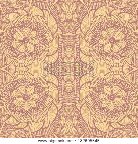 Seamless pattern in  Zen doodle or  Zen tangle  style in beige lilac brown for wallpaper or for decorate package clothes  or different things