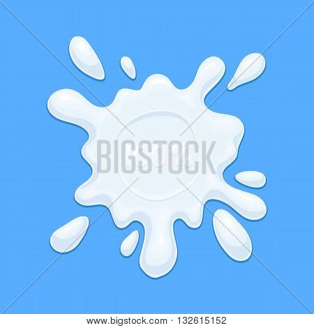 White milk splash blot label on blue background. Vector illustration for web design and print