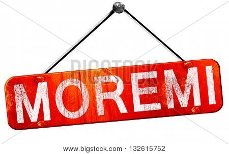 Moremi, 3D rendering, a red hanging sign