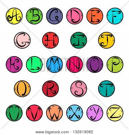 Vector Illustration. Rainbow Colored Alphabet in Circles.
