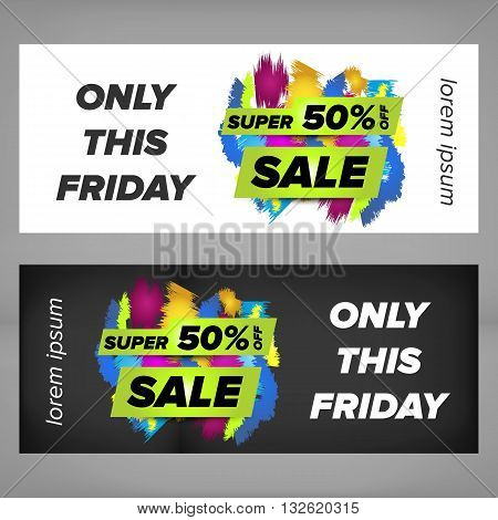 Super sale banner design with colored sale tag