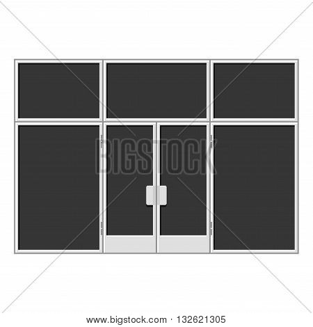 White Shopfront with Large Black Blank Windows. Vector illustration