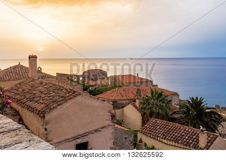 early morning in medieval town of Monemvasia, Greece
