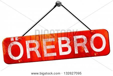 Orebro, 3D rendering, a red hanging sign