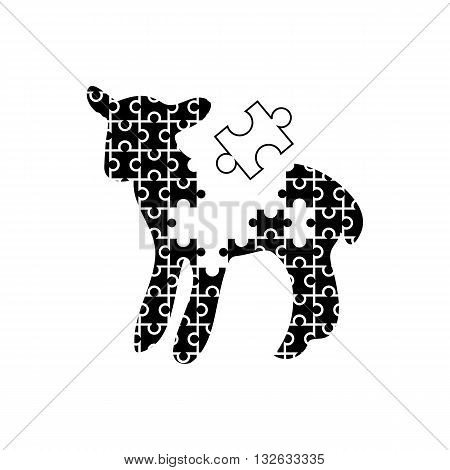 Cute black and white puzzle like lamb slhouette vector illustration isolated on white background.