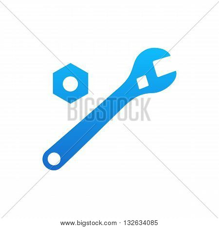 Blue repair key with screw icon vector illustration isolated on white background.