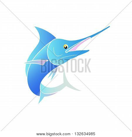 Beautiful cute cartoon style stylized blue colorful swordfish vector illustration isolated on white background.