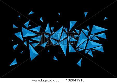Cold Blue volume triangles on a black background, like broken glass. Graphic arts