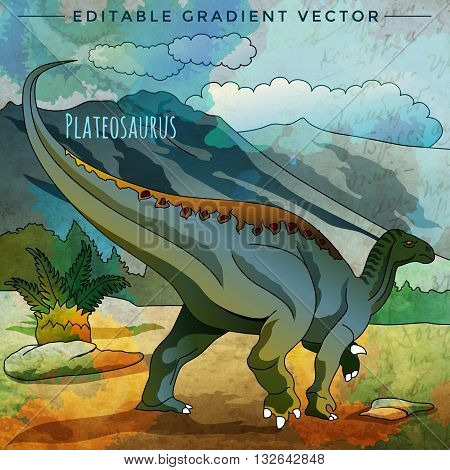 Plateosaurus. Vector illustration of a dinosaur in its habitat.