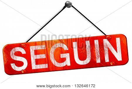 seguin, 3D rendering, a red hanging sign