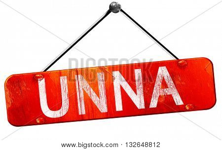 Unna, 3D rendering, a red hanging sign
