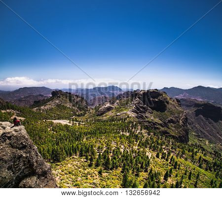 Panoramic view from Roque Nublo peak on Gran Canaria Island, Spain.