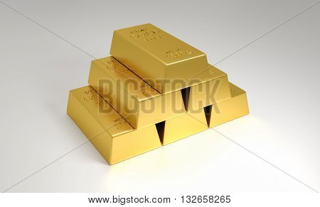 Stacked pile of gold bars. 3D illustration.