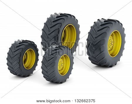 Image of tractor wheels isolated on white background