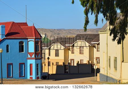 LUDERITZ NAMIBIA - JAN 26 2016: Typical architecture in Luderitz Luderitz is a harbour town in southwest Namibia lying on one of the least hospitable coasts in Africa