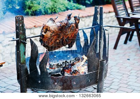 Roasting Barbecue Is Prepared Of A Ram, Lamb Or Sheep
