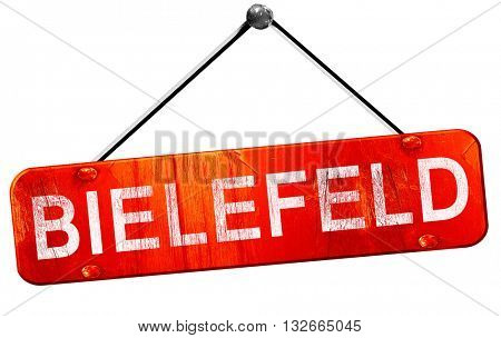 Bielefeld, 3D rendering, a red hanging sign
