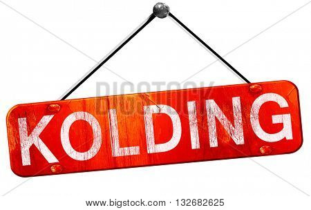 Kolding, 3D rendering, a red hanging sign