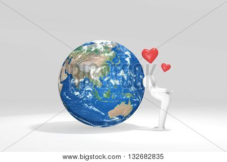 3D man kisses Earth - Asia Oceania Edition (Elements of this image furnished by NASA)