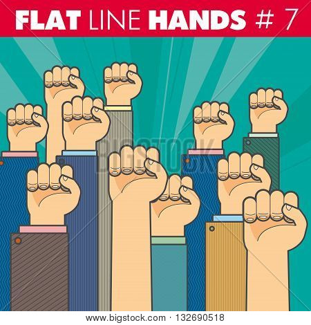 Vector hand style flat line design. The fist illustrates the protest, resistance, strike, revolution. For web, print.