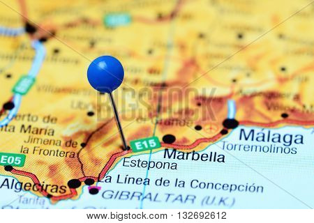 Estepona pinned on a map of Spain