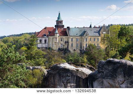 Hruba Skala Castle On Sandstone Cliff In The Czech Republic