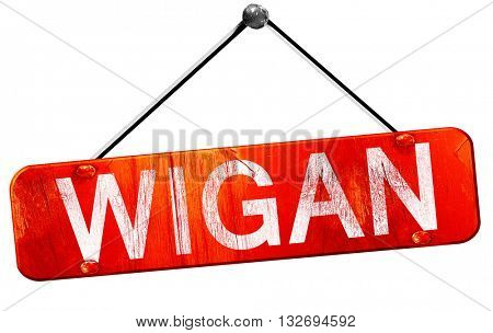 Wigan, 3D rendering, a red hanging sign