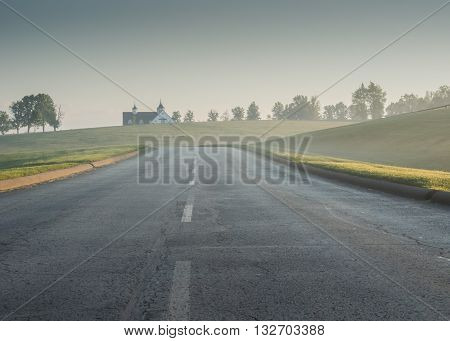 Foggy Road in rural Kentucky on a foggy morning