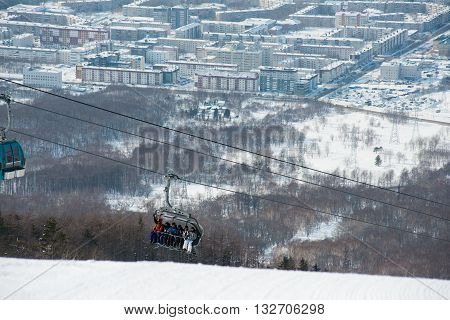 Yuzhno-Sakhalinsk Russia Jan 10, 2014 : Sports and technical complex Gorny Vozdukh winter ski resort