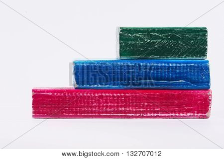 Blank painted wooden blocks stacked with copy space