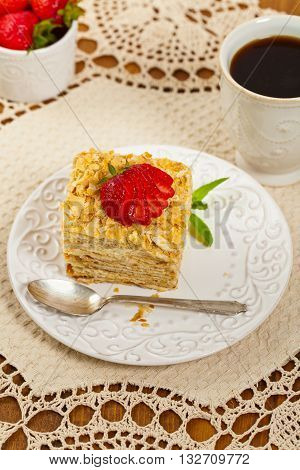 Puff Pastry flaky pastry layers Cake. Selective focus.