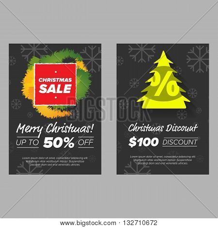 New Year Banner with sale tag and green tree wth percent sign