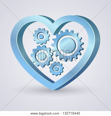 Blue Gear In Heart Shape Concept Art Design