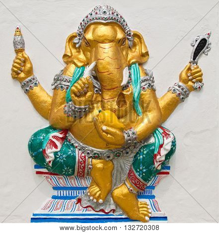 Indian or Hindu ganesha God Named Triaksara Ganapati at temple in thailand ;The conviction will be used hand to apply to the Lord for get the wishes.